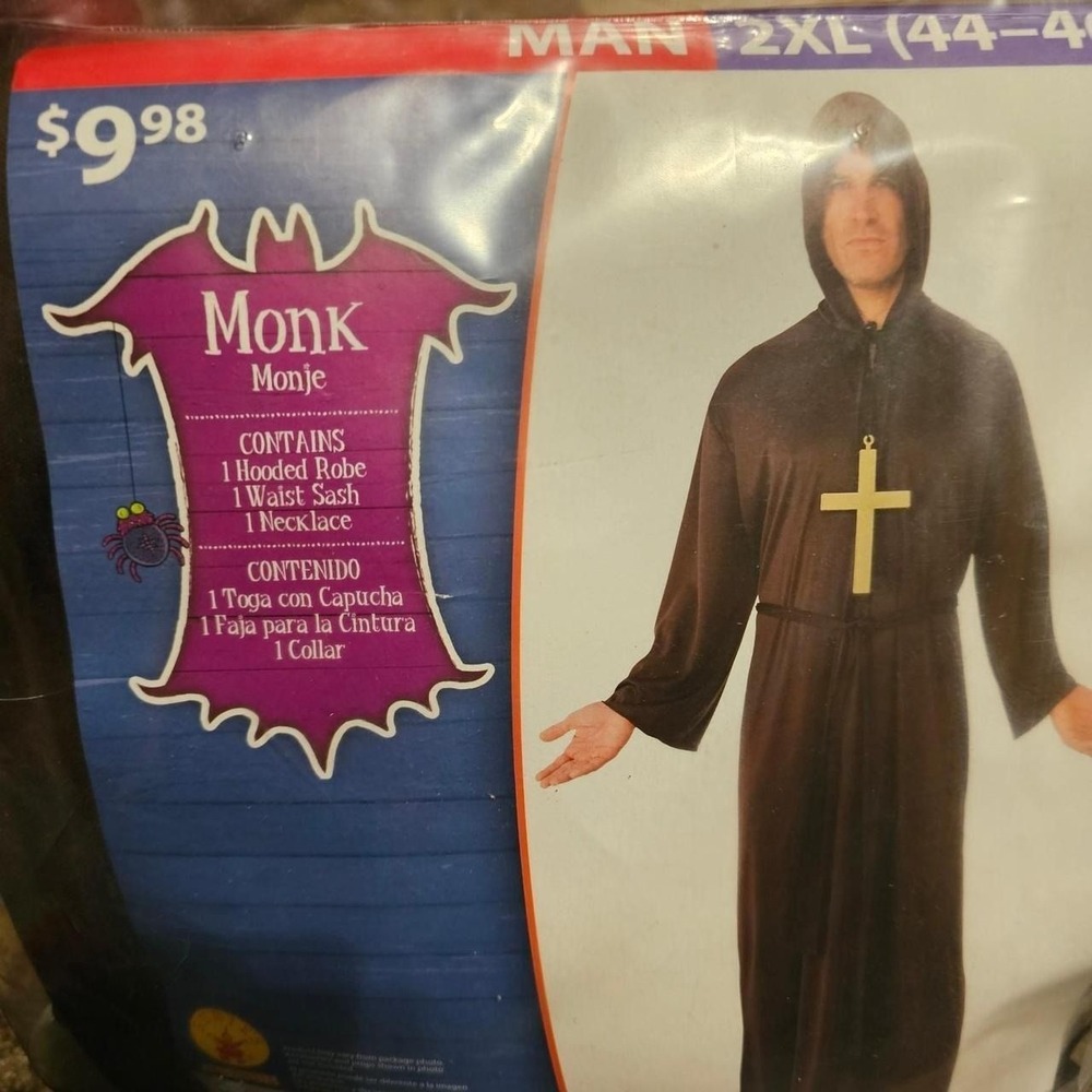 Brown monk costume with hood nd cross 2xl